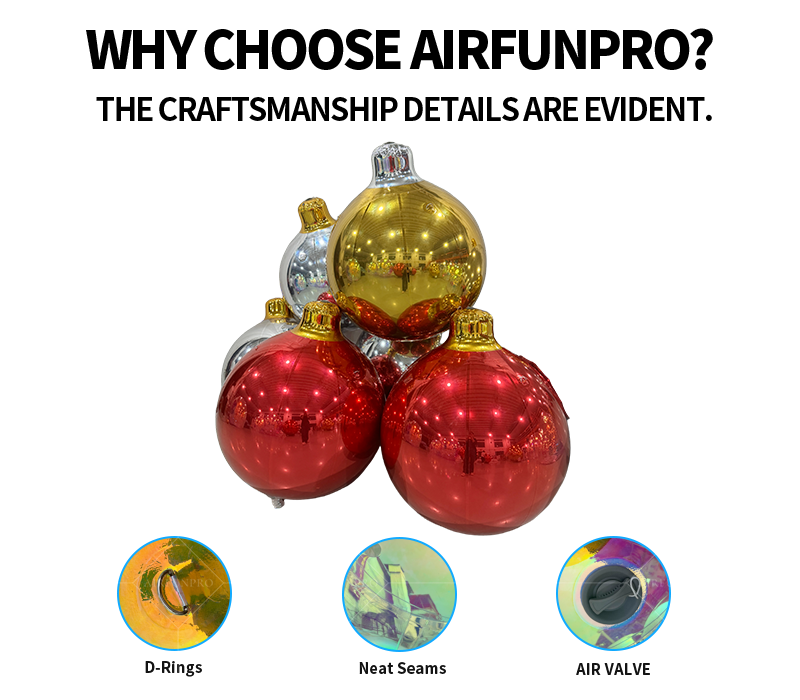 Gold-Red-Silver Mirror Inflatable Christmas Ornament Ball Set: A Luxury Atmosphere Core for Festive Scenarios