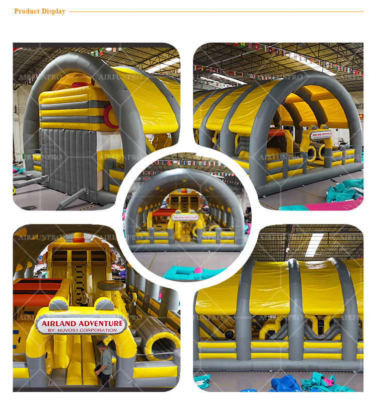 AirFunpro Inflatable Playground Dimensions 10m x 14m x 6.8m Color Theme yellow-gray with red accents