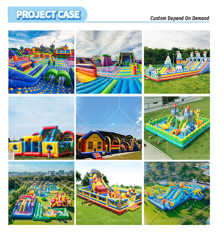 AirFunpro Inflatable Playground Dimensions 10m x 14m x 6.8m Color Theme yellow-gray with red accents