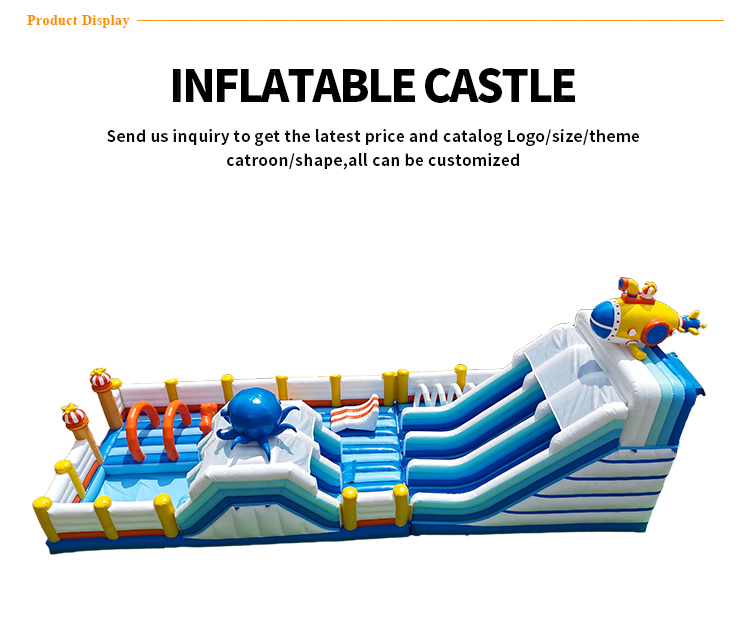 Ocean exploration themed inflatable water castle, equipped with double slides.