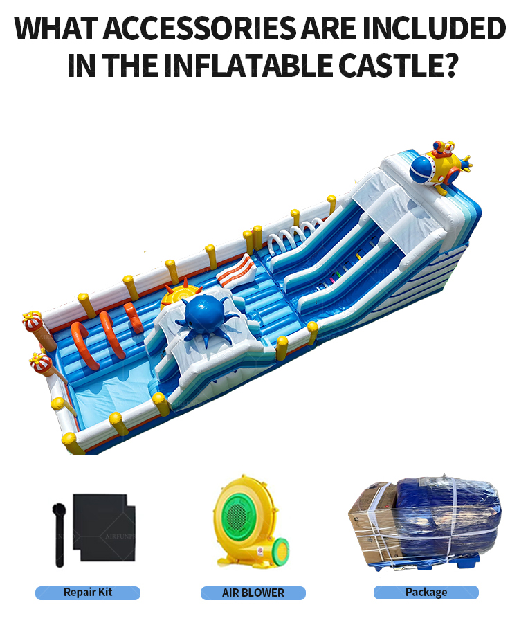 Ocean exploration themed inflatable water castle, equipped with double slides.
