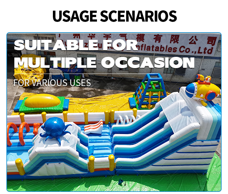 Ocean exploration themed inflatable water castle, equipped with double slides.