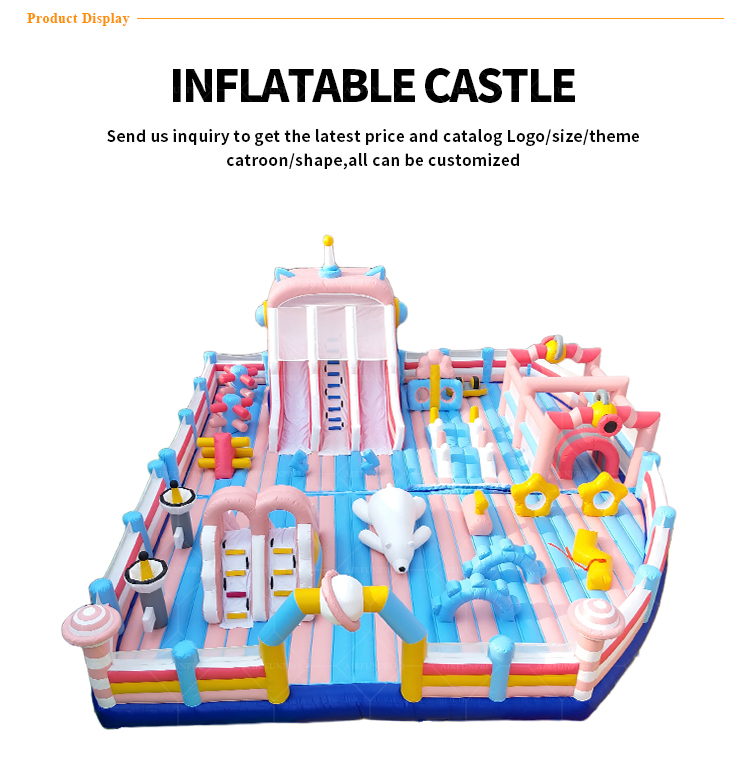 Macaron Pink-Blue Themed Customizable Inflatable Castle (0.55mm PVC)