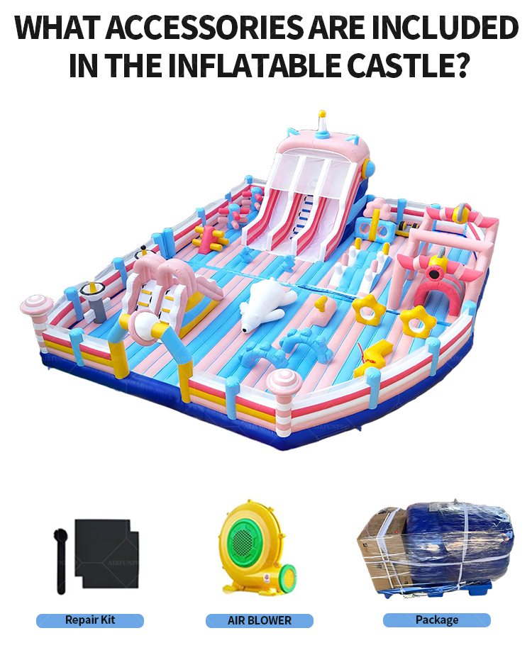 Macaron Pink-Blue Themed Customizable Inflatable Castle (0.55mm PVC)