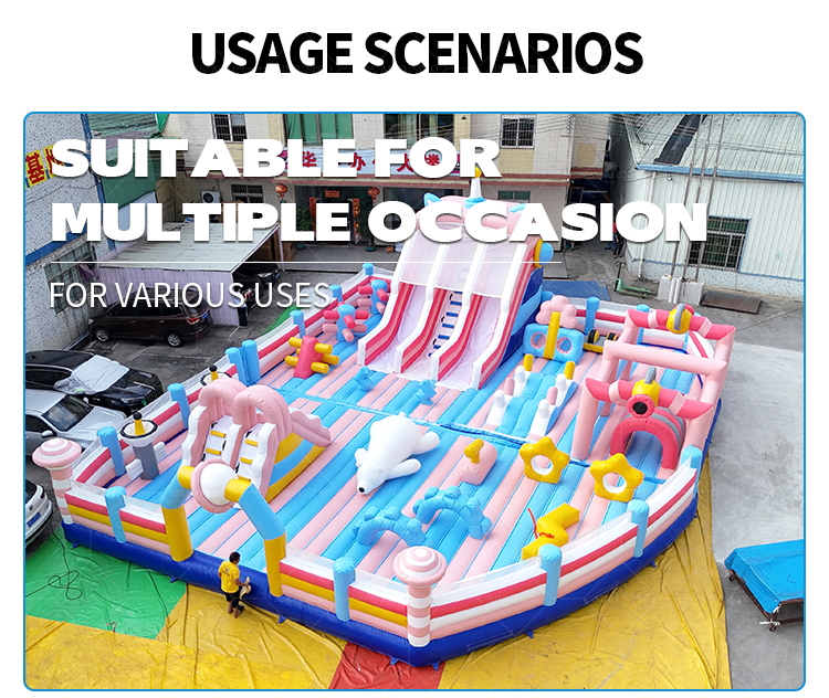 Macaron Pink-Blue Themed Customizable Inflatable Castle (0.55mm PVC)