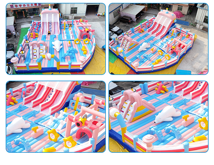 Macaron Pink-Blue Themed Customizable Inflatable Castle (0.55mm PVC)