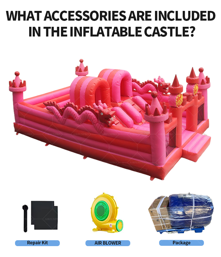 Mythical Adventure Awaits! Red-Pink Dragon Inflatable Castle