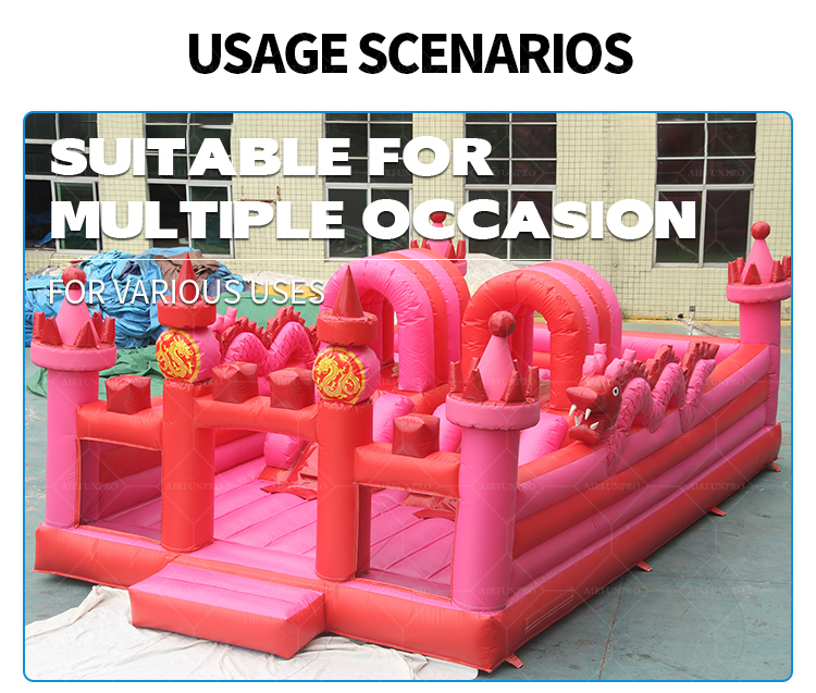 Mythical Adventure Awaits! Red-Pink Dragon Inflatable Castle