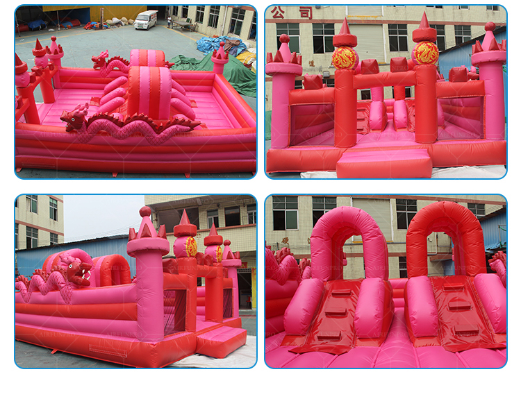 Mythical Adventure Awaits! Red-Pink Dragon Inflatable Castle