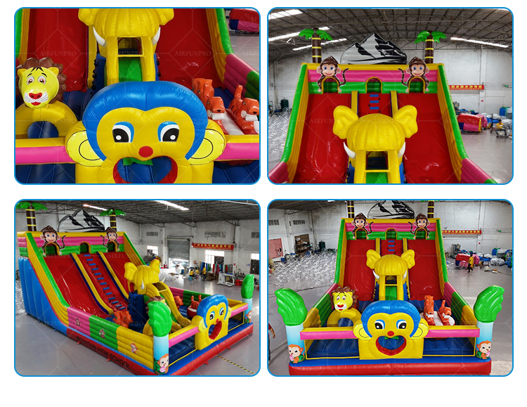 Jungle Animal Themed Inflatable Dry Slide | EN14960 Certified, Customizable