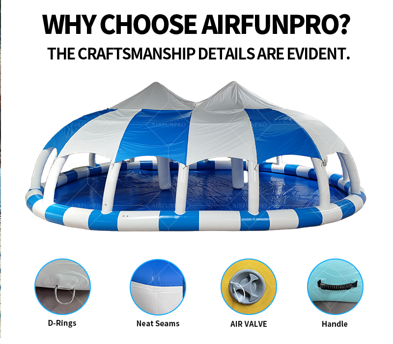 Blue-White Striped Dome Inflatable Water Station: A High-Temperature Heat-Sealed, Fast-Inflation Urban Resort-Style Play Core