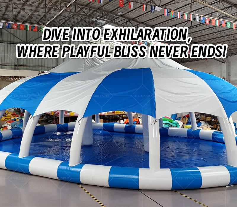 Blue-White Striped Dome Inflatable Water Station: A High-Temperature Heat-Sealed, Fast-Inflation Urban Resort-Style Play Core