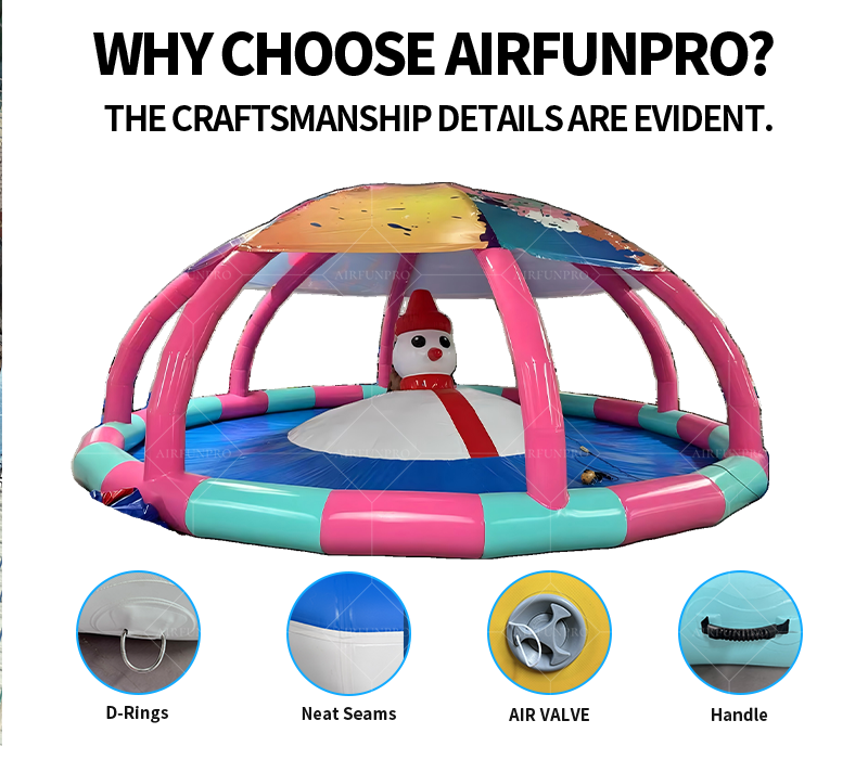 Pink-Green Iridescent Snowman Dome Inflatable Water Pool: A High-Temperature Heat-Sealed, Fast-Inflation Winter Fairy-Tale Play Castle