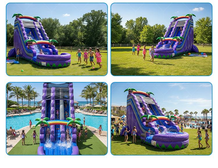 Purple Rainbow Themed Dual Lane Water Slide | EN14960 Certified, Customizable