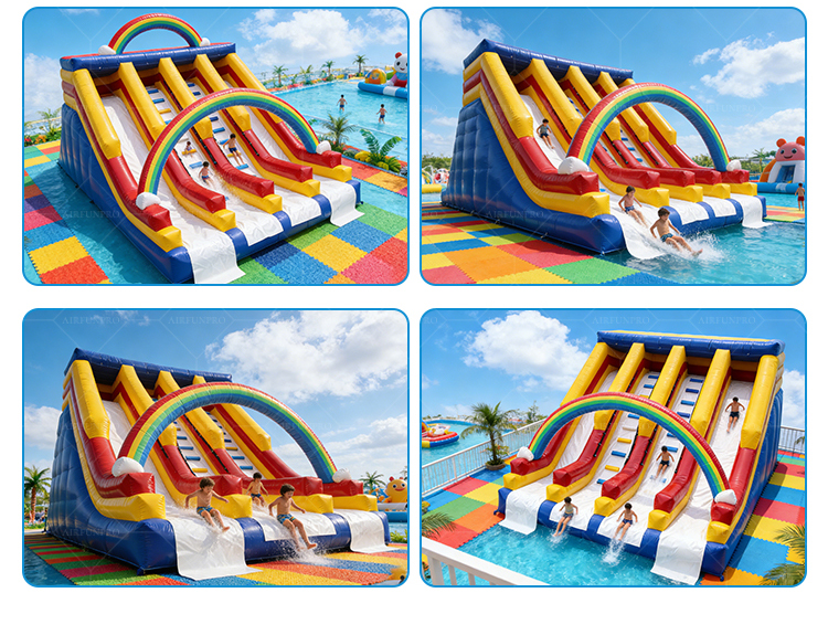 Rainbow Arch 4-Lane Inflatable Water/Dry Slide | EN14960 Certified, Customizable
