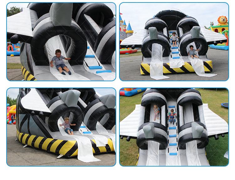 Jet Fighter Themed Triple Lane Inflatable Slide Ideal for Amusement Parks