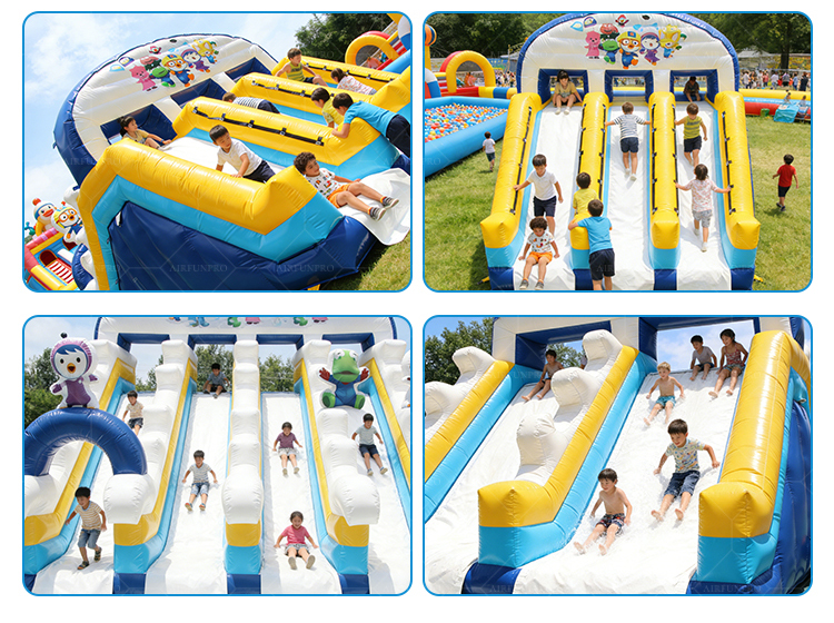 Pororo 4-Lane Inflatable Slide: Slide with Your Favorite Penguin Friends!