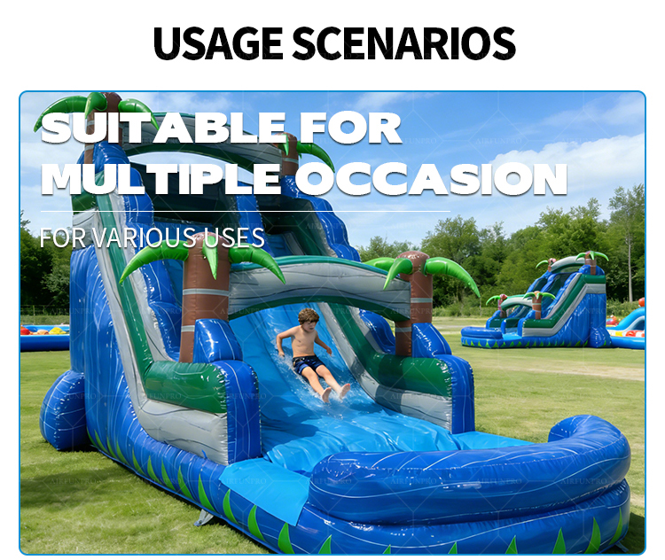 Tropical Inflatable Wave Dual Water Slide 7.5m High-Capacity Water Slide