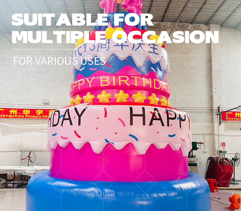 Customizable Multi-Color UV Printed Waterproof Birthday Inflatable Cake Balloon Electric Pump 10-12ft Outdoor Event Decoration
