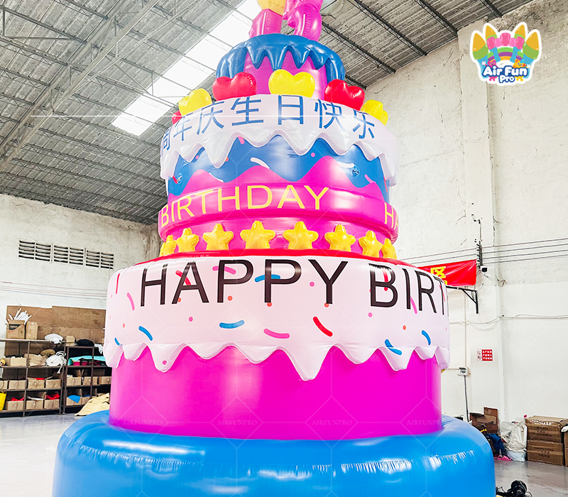 Customizable Multi-Color UV Printed Waterproof Birthday Inflatable Cake Balloon Electric Pump 10-12ft Outdoor Event Decoration