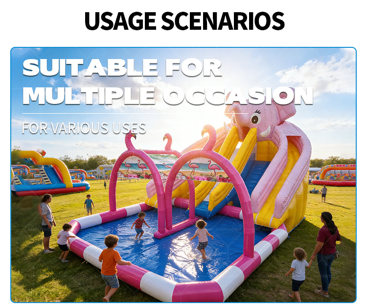 15m x 10m Pink Elephant Themed Inflatable Water Park | EN14960 Certified, Customizable