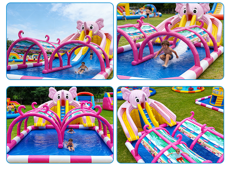 15m x 10m Pink Elephant Themed Inflatable Water Park | EN14960 Certified, Customizable