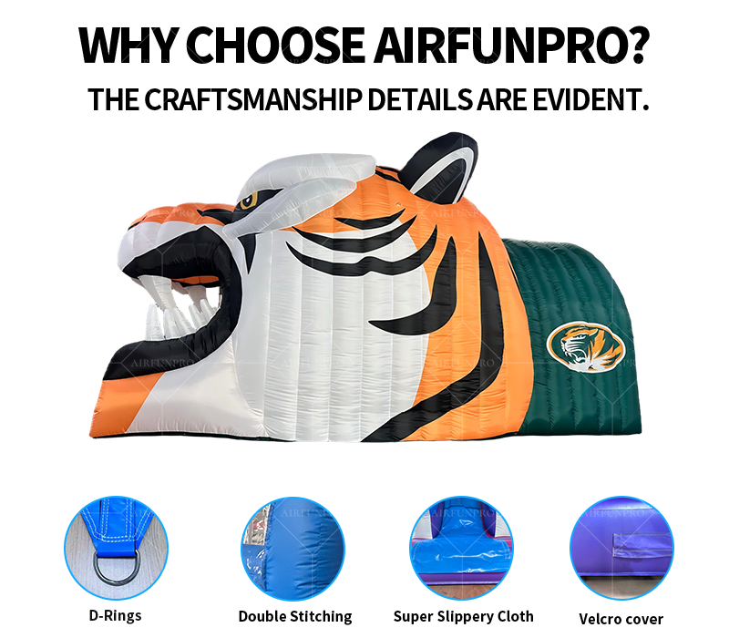 Large PVC Waterproof Inflatable Tiger Channel Tunnel Tent with Electric Blower for Party Events