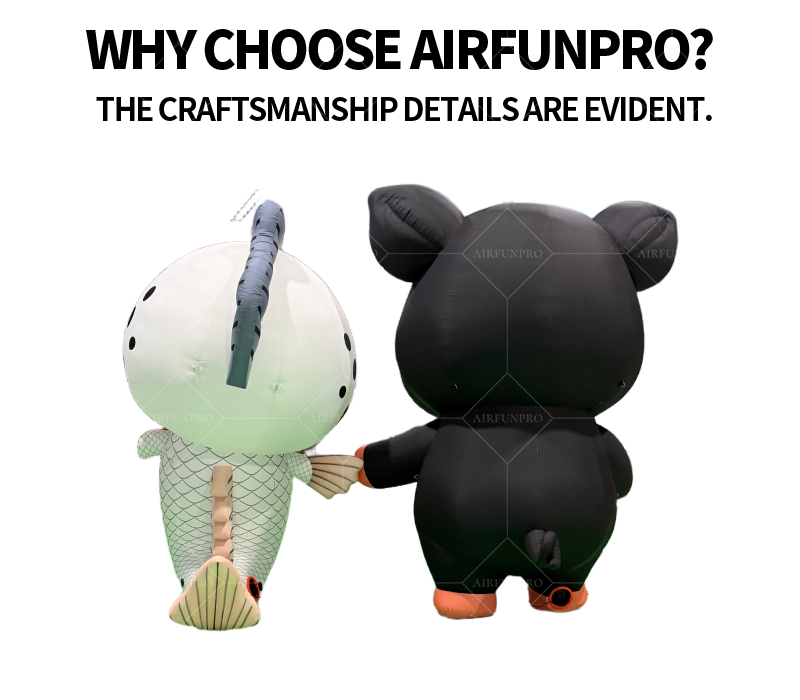 Giant Inflatable Balloon Flying Pig Fish 10-12ft UV Printing Built-In Electric Pump Waterproof Durable Sun Resistant Outdoor