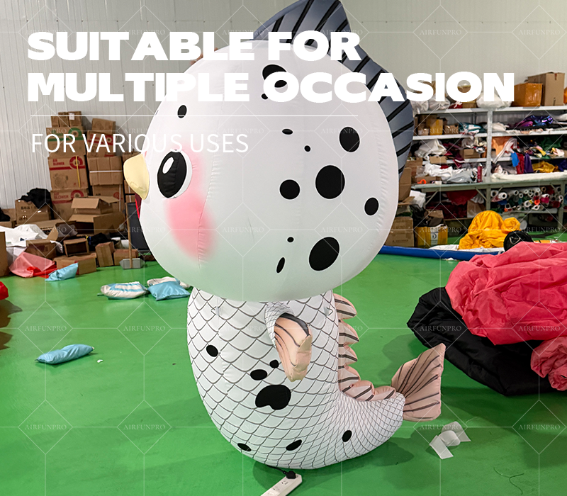 Giant Inflatable Balloon Flying Pig Fish 10-12ft UV Printing Built-In Electric Pump Waterproof Durable Sun Resistant Outdoor