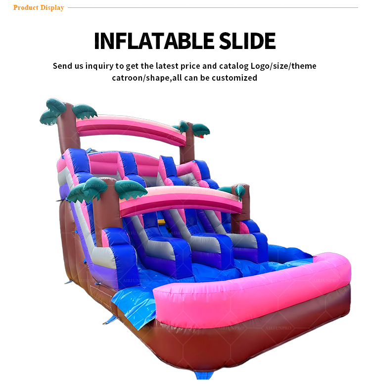 Pink Tropical Dual Lane Inflatable Water Slide | EN14960 Certified, Customizable