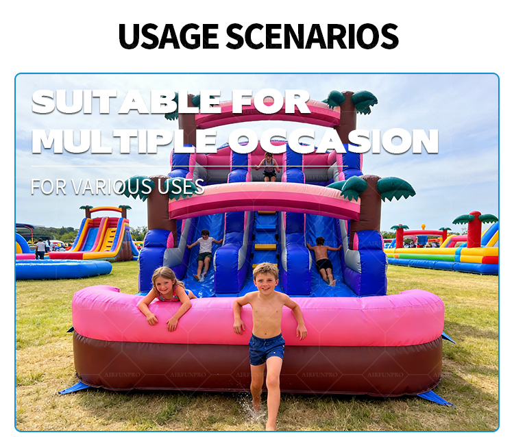 Pink Tropical Dual Lane Inflatable Water Slide | EN14960 Certified, Customizable