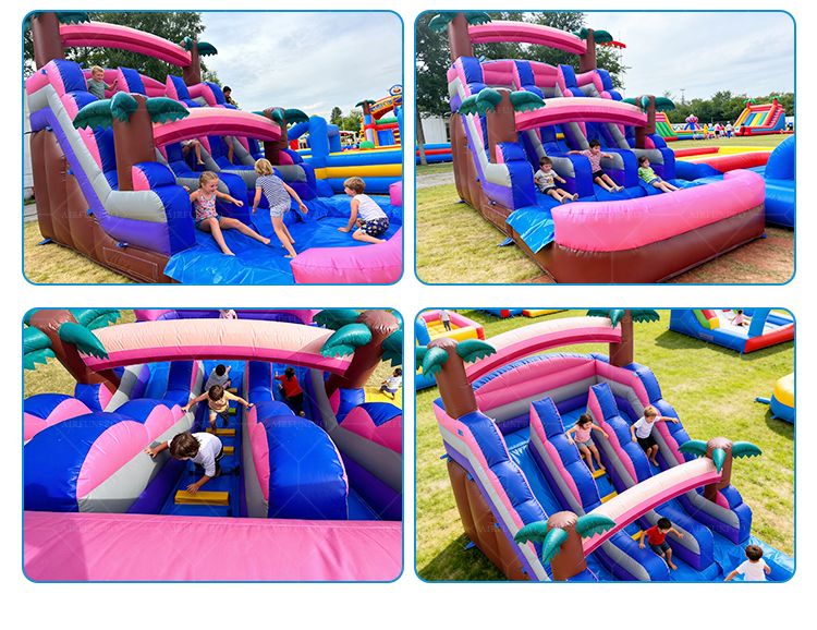 Pink Tropical Dual Lane Inflatable Water Slide | EN14960 Certified, Customizable