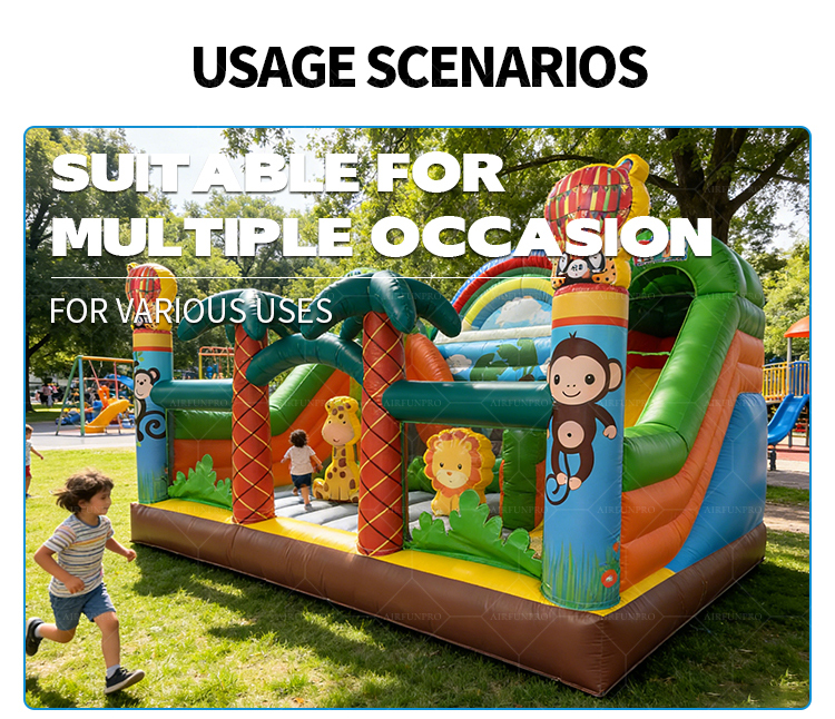 Jungle Animal Themed Multi-Lane Inflatable Slide | EN14960 Certified