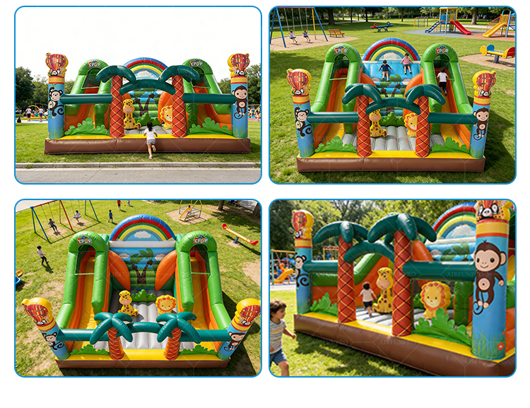 Jungle Animal Themed Multi-Lane Inflatable Slide | EN14960 Certified