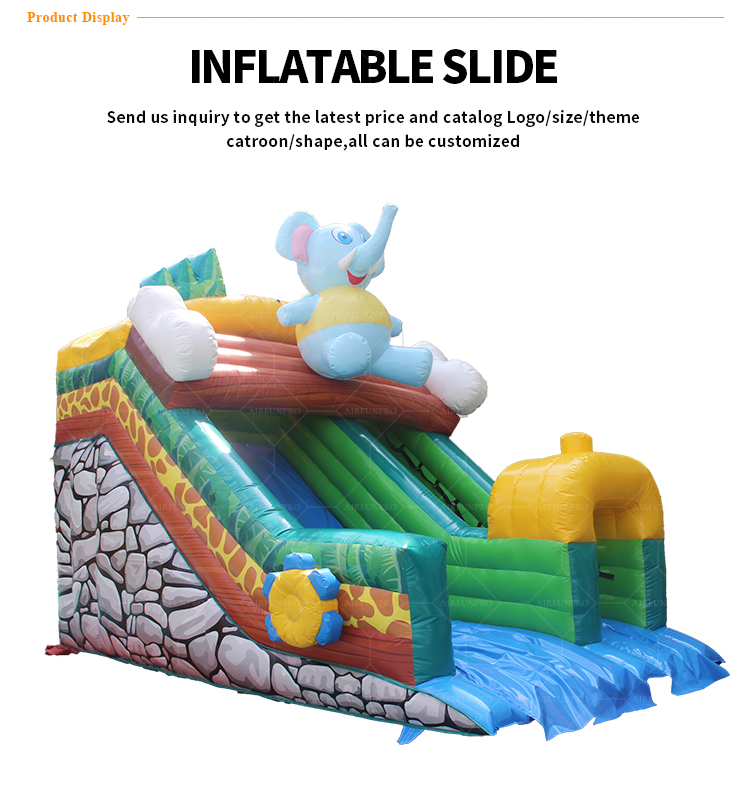 Blue Elephant Dual-Lane Inflatable Slide with Splash Pool