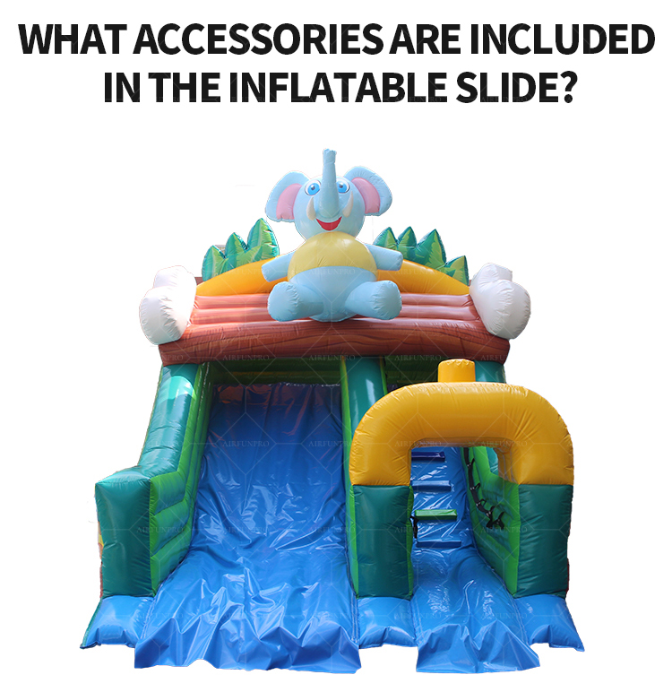 Blue Elephant Dual-Lane Inflatable Slide with Splash Pool