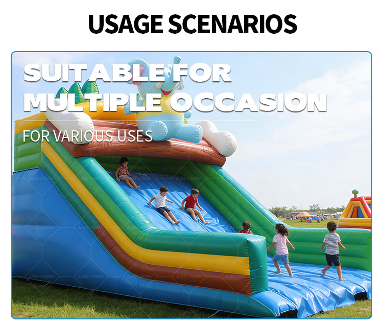 Blue Elephant Dual-Lane Inflatable Slide with Splash Pool