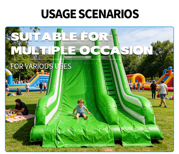 Vibrant Green Dual Slide: A Fresh Take on Classic Inflatable Fun!