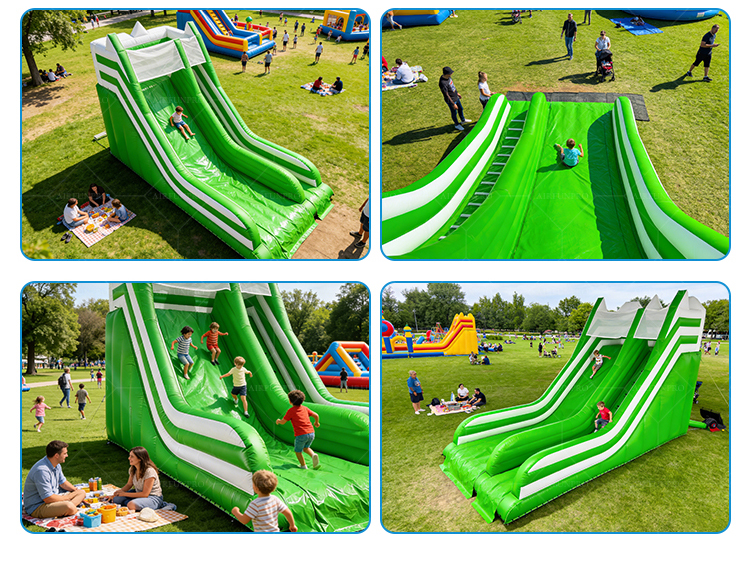 Vibrant Green Dual Slide: A Fresh Take on Classic Inflatable Fun!