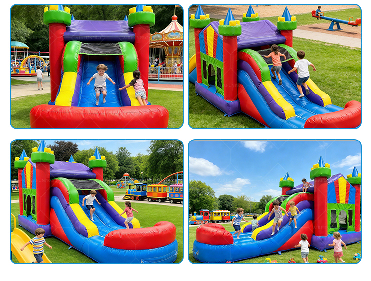 Commercial Amusement Park Inflatable Obstacle Course Jumping Castle PVC Material Customizable Size for Parties Events With Slide