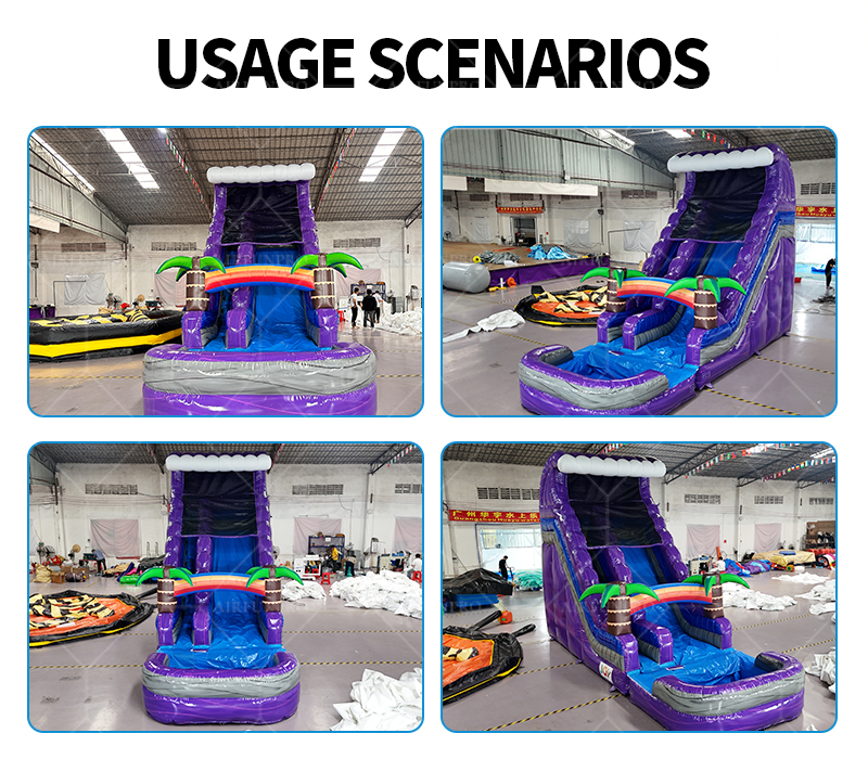 Commercial Grade Purple Water Slide: Race Down to a Rainbow Splash!