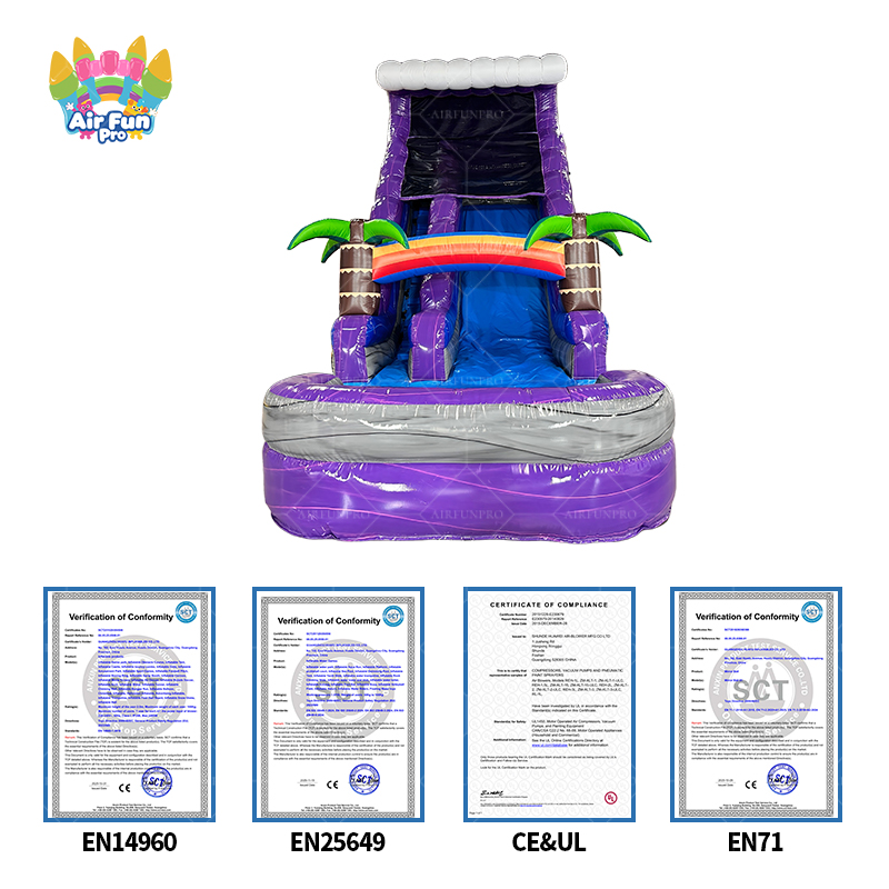 Commercial Grade Purple Water Slide: Race Down to a Rainbow Splash!