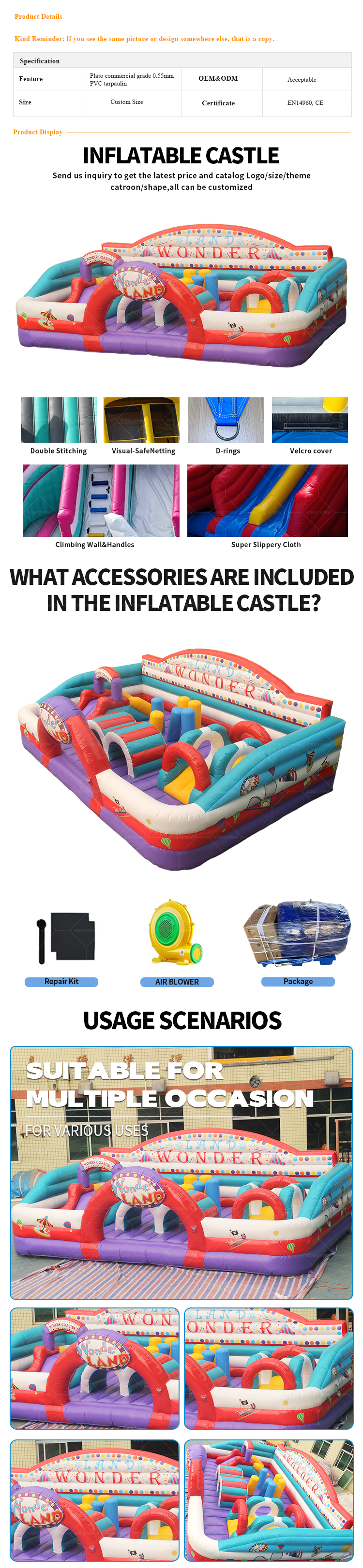 Factory-Accurate PVC Tarpaulin Eco-Friendly Inflatable Adventure Playground Bouncy Castle Theme Park for Fun Games