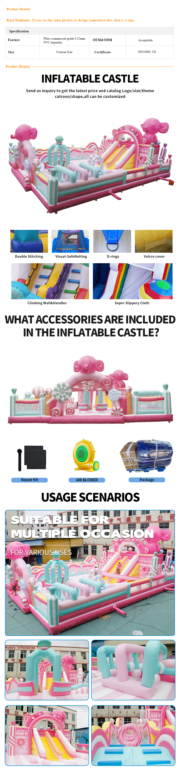 Outdoor Inflatable Amusement Park Castle with Trampoline