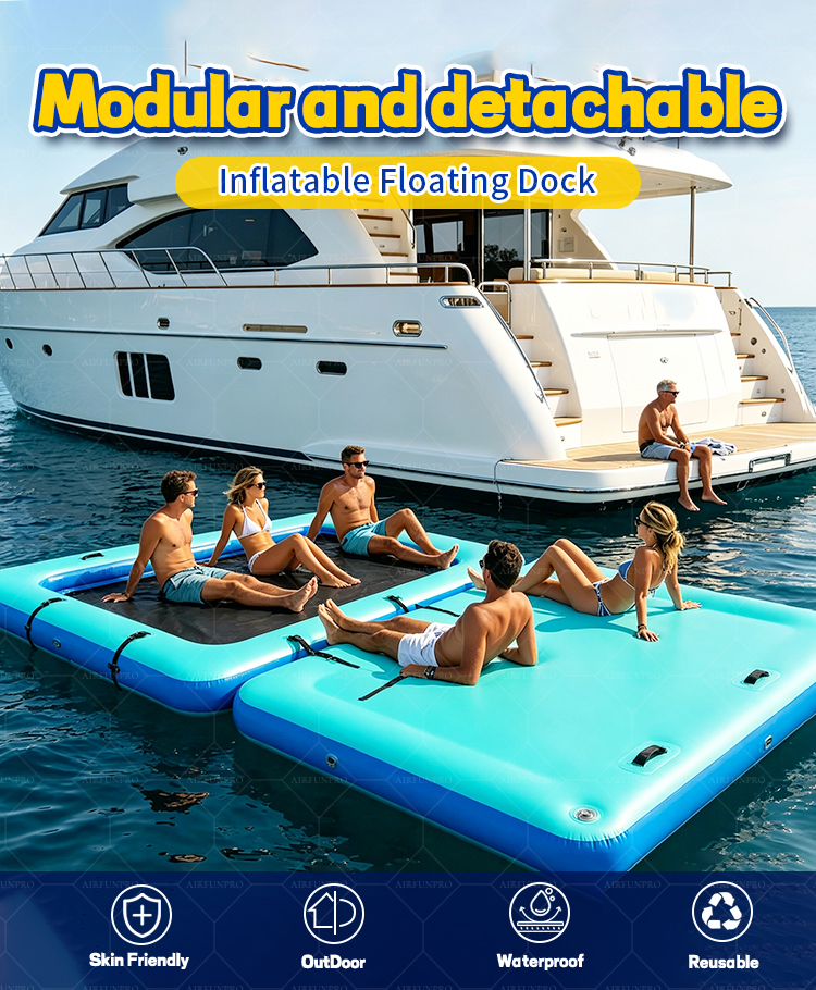 Inflatable Floating Dock Air Dock Platform Non-Slip Inflatable Water Mat Floating Island Raft