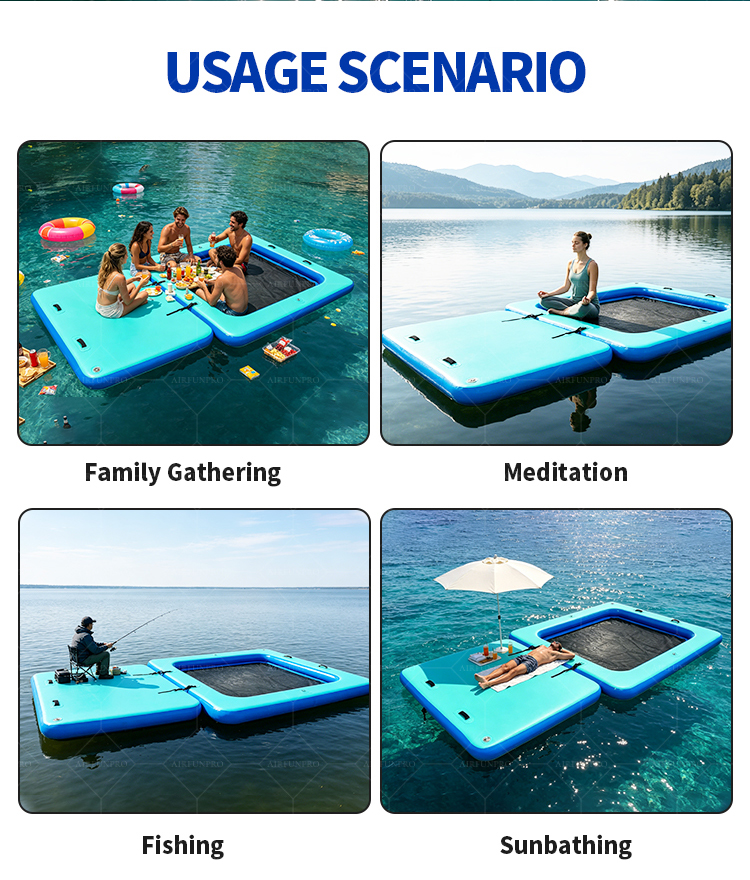 Inflatable Floating Dock Air Dock Platform Non-Slip Inflatable Water Mat Floating Island Raft