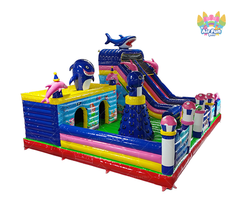 Factory Direct Giant Shark Inflatable Obstacle Play Center Inflatable Bounce House Combo for Outdoor Events