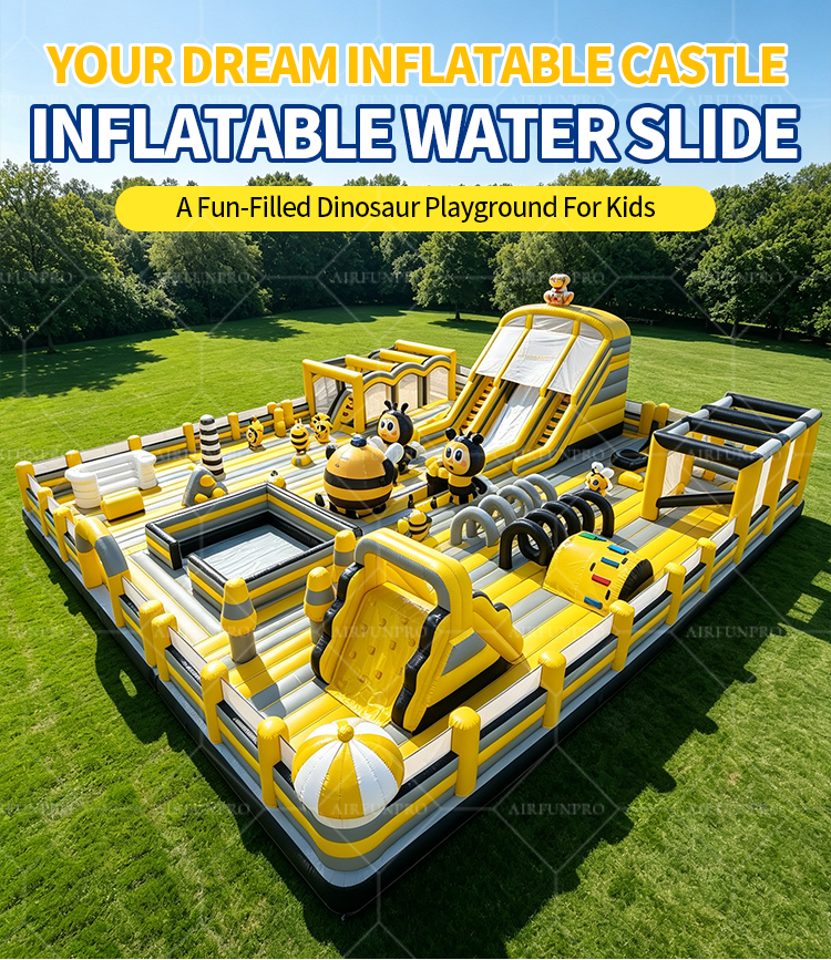 Bee Themed Inflatable Obstacle Playground 25x20m | Commercial Kids Inflatable Fun Park | AirFunPro