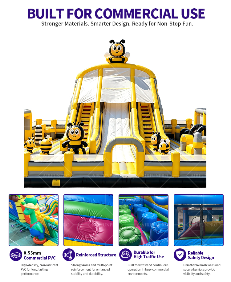 Bee Themed Inflatable Obstacle Playground 25x20m | Commercial Kids Inflatable Fun Park | AirFunPro