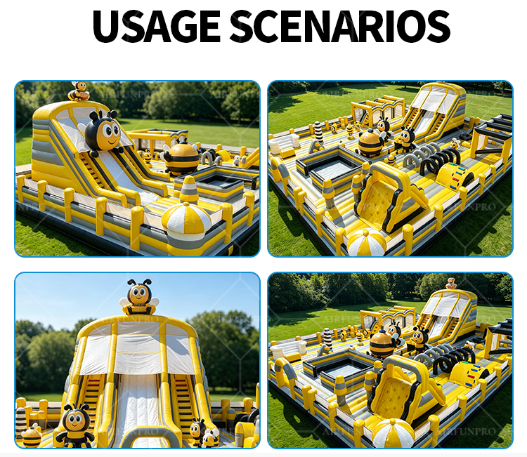 Bee Themed Inflatable Obstacle Playground 25x20m | Commercial Kids Inflatable Fun Park | AirFunPro